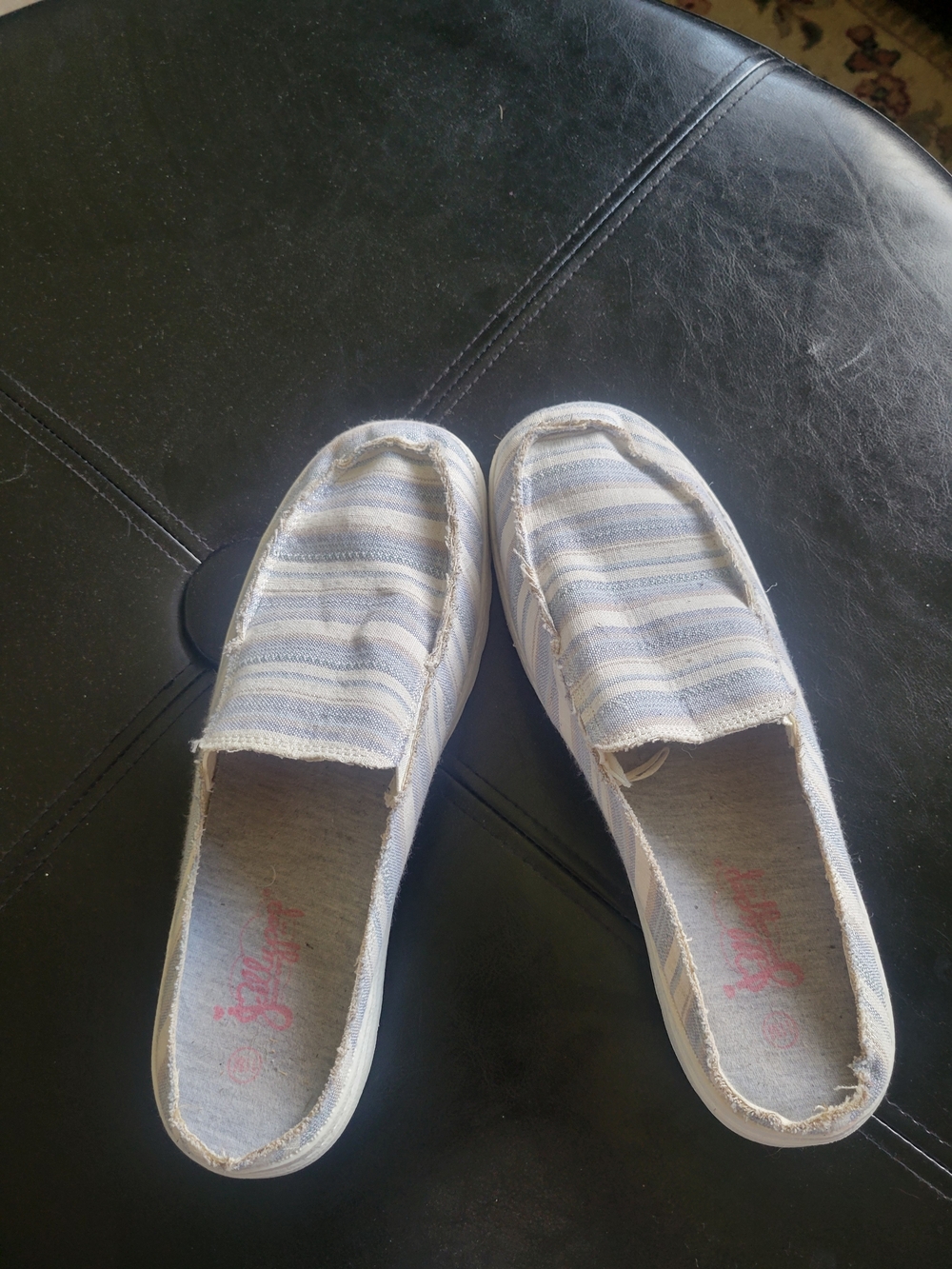 Jellypop Striped Slip-On Flats in White and Light Blue